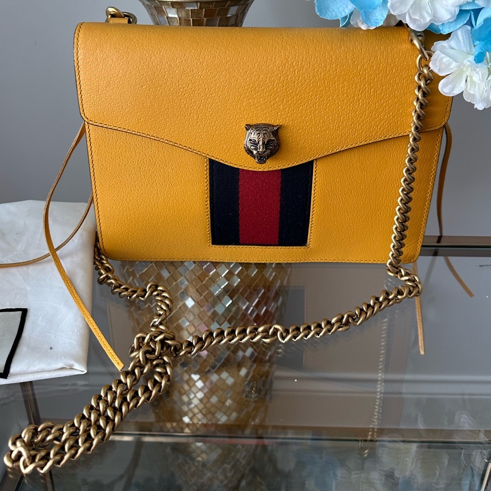 Gucci Mustard Leather Shoulder Bag with Gold Chain - Picture 14 of 16